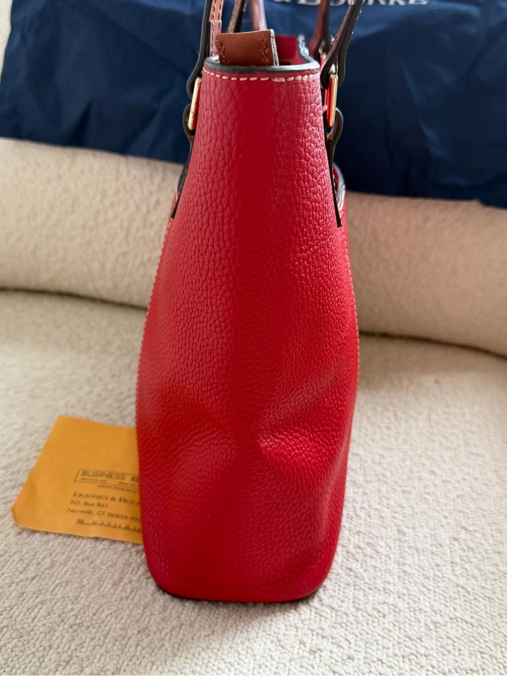 Dooley & Bourke Red Pebbled Leather Shoulder Tote with Brown Trim - Picture 5 of 16